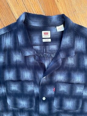 LEVI’S RELAXED Navy & Steel Blue Men’s Patterned Button-Up Resortwear Camp Shirt